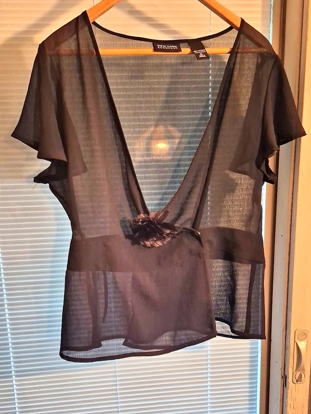 New York & Company Sheer Blouse in Black XL